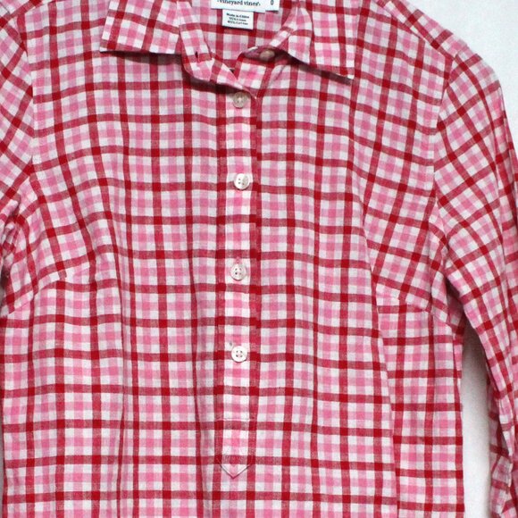 Vineyard Vines Size 0 Women's Long Sleeve Plaid 1/2 Button Front Blouse or Shirt - Picture 11 of 12